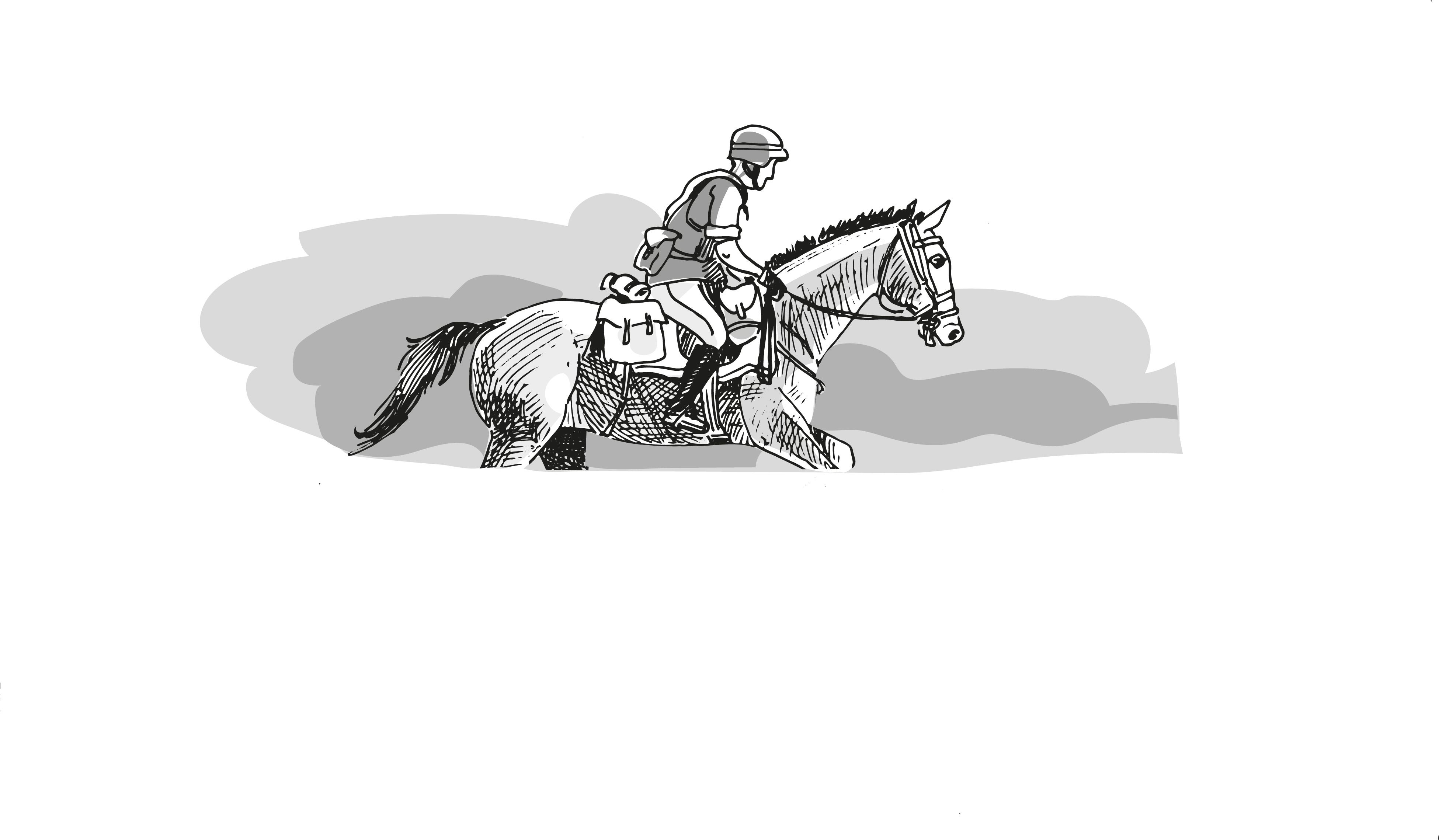 L'illustration en noir et blanc montre un cavalier de patrouille, qui a été dessiné par l'artiste Henry Althaus.
