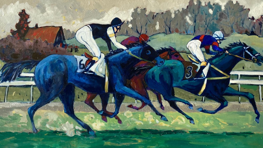 Sur l'image, on voit une illustration du peintre Henry Althaus intitulée « Dans la course à plat ».