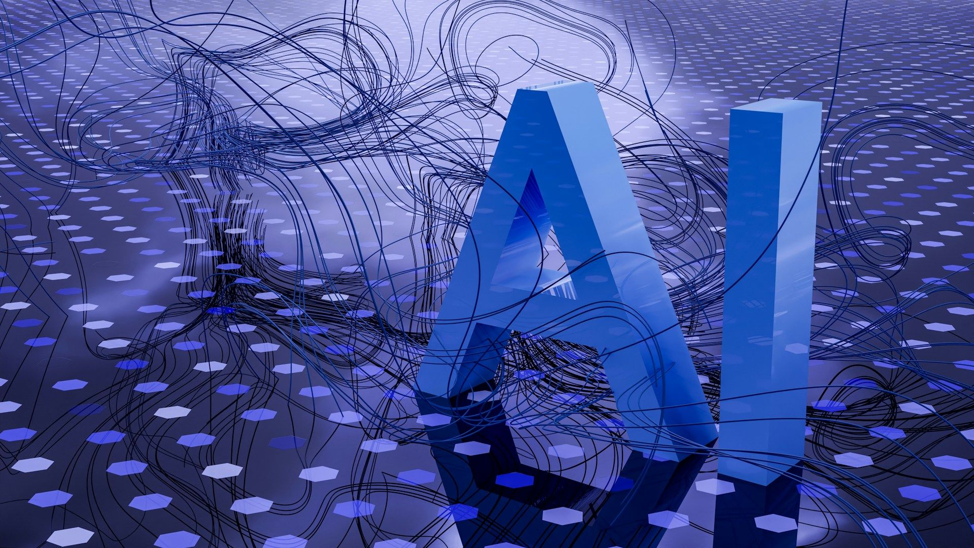 L’immagine mostra le lettere A e I in 3D in una rete di fili intrecciati. 