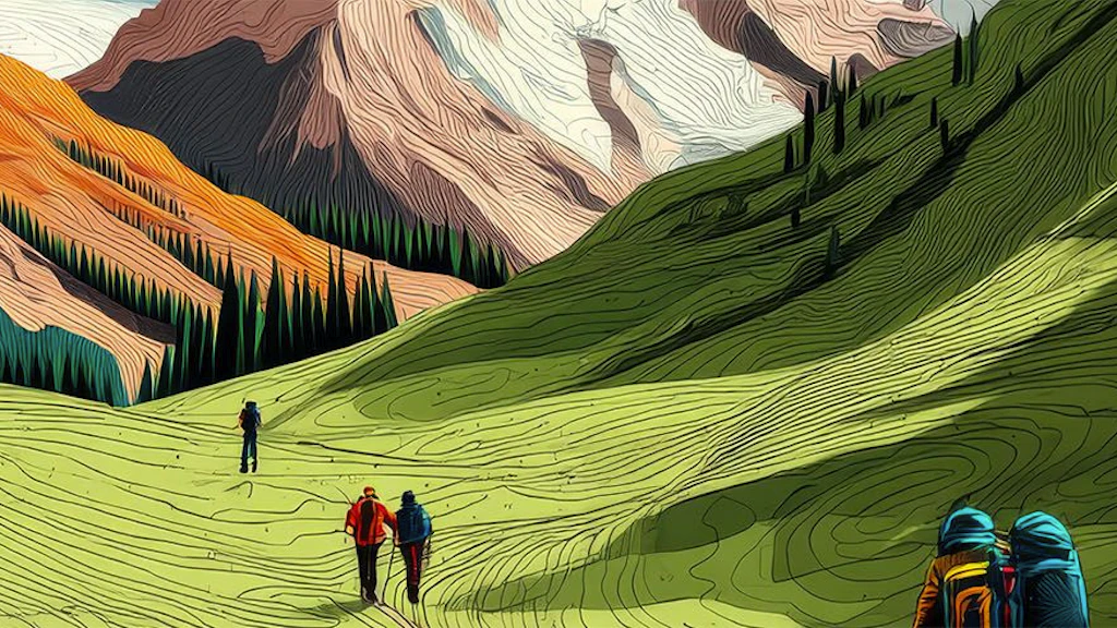 Auf dem Bild sieht man eine grafische Darstellung von Wanderwegen, die eine Schweizer Alpenlandschaft durchziehen.