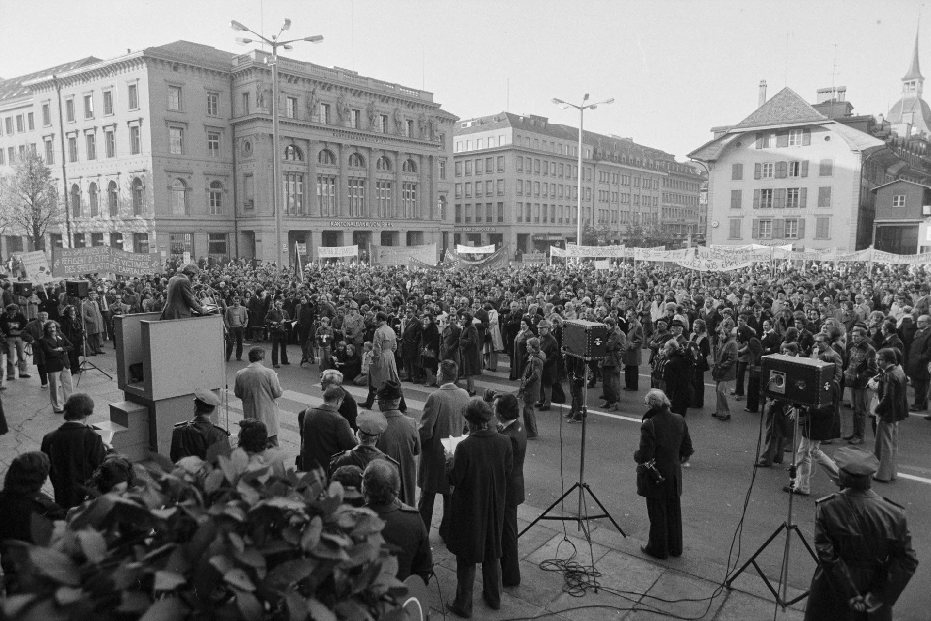 Demonstration Uhrenindustrie, Bundesplatz Bern 1978