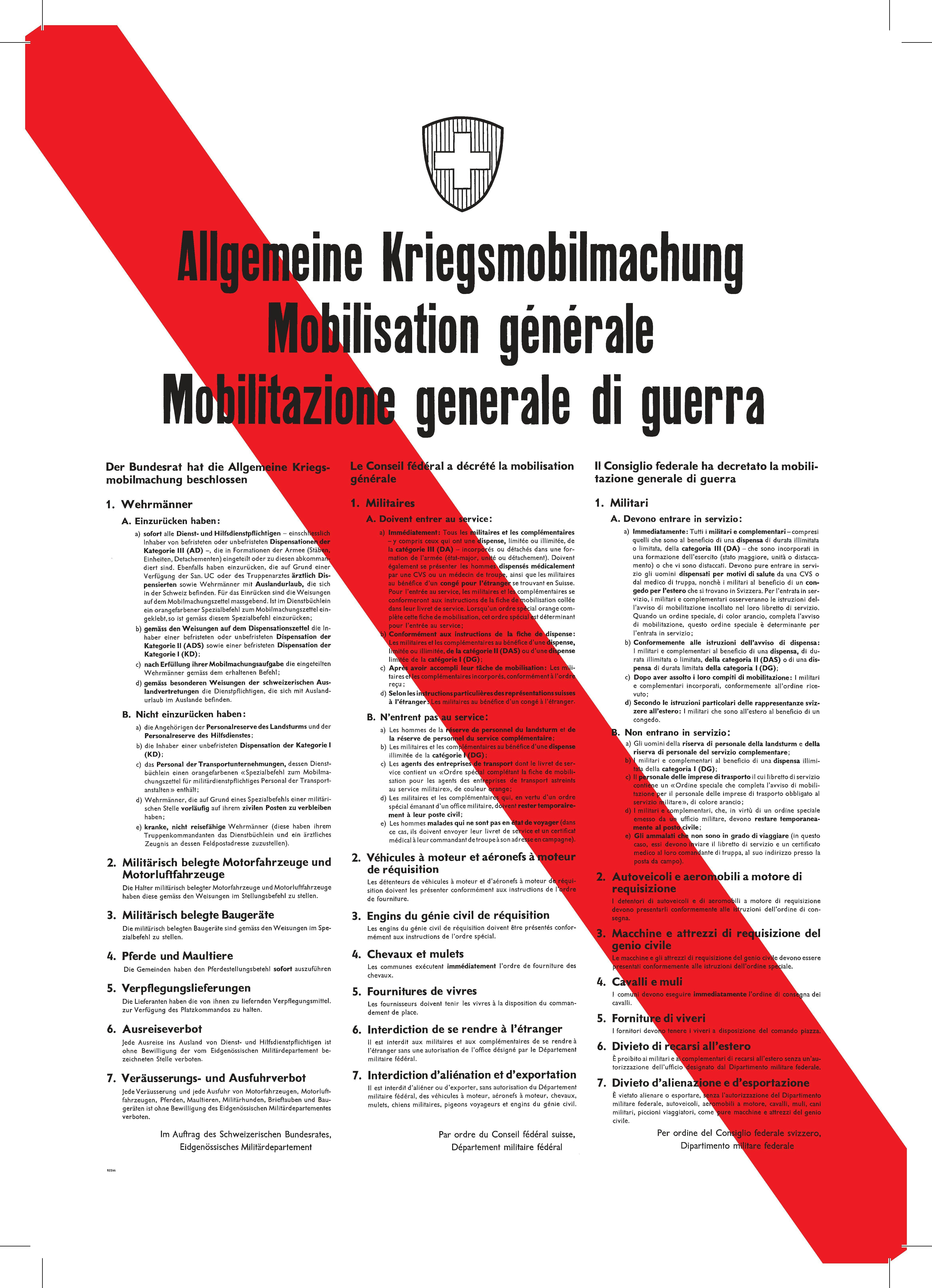 Allgemeine Kriegsmobilmachung, Plakat 1939