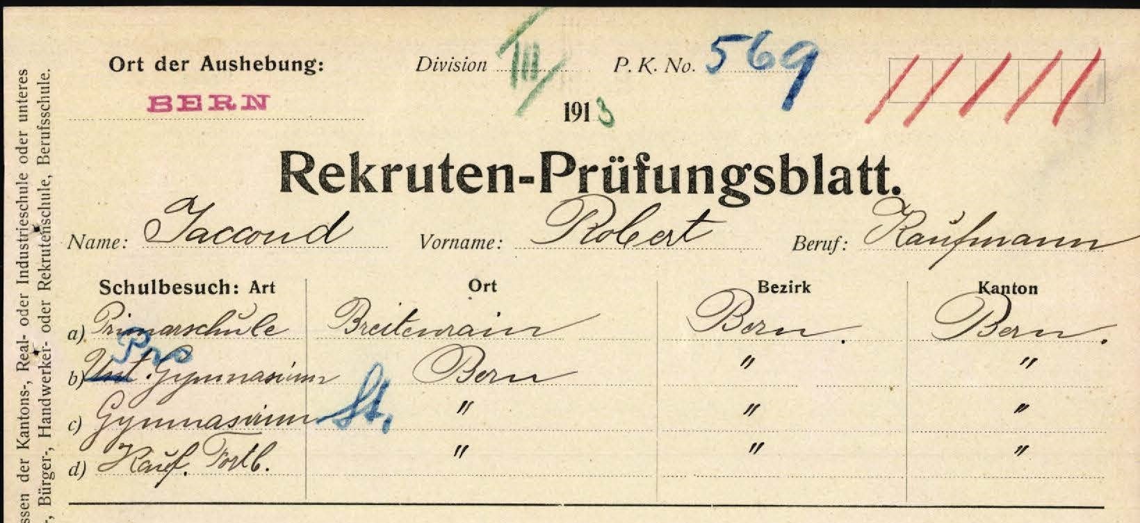 Pädagogische Rekrutenprüfung von Robert Jaccoud, 1913.