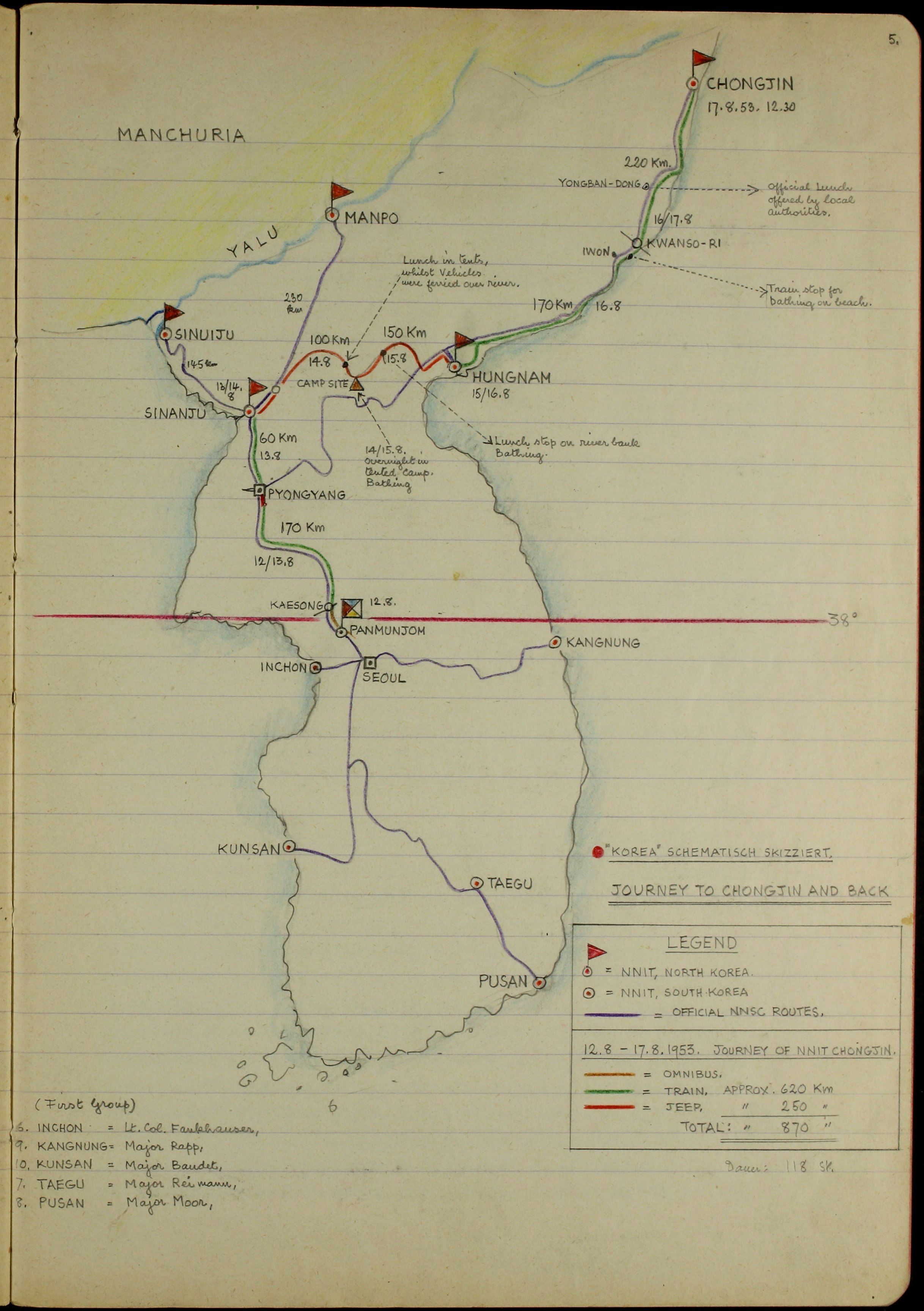 Karte aus dem Tagebuch von Fred Bieri, in Korea 1953-1955