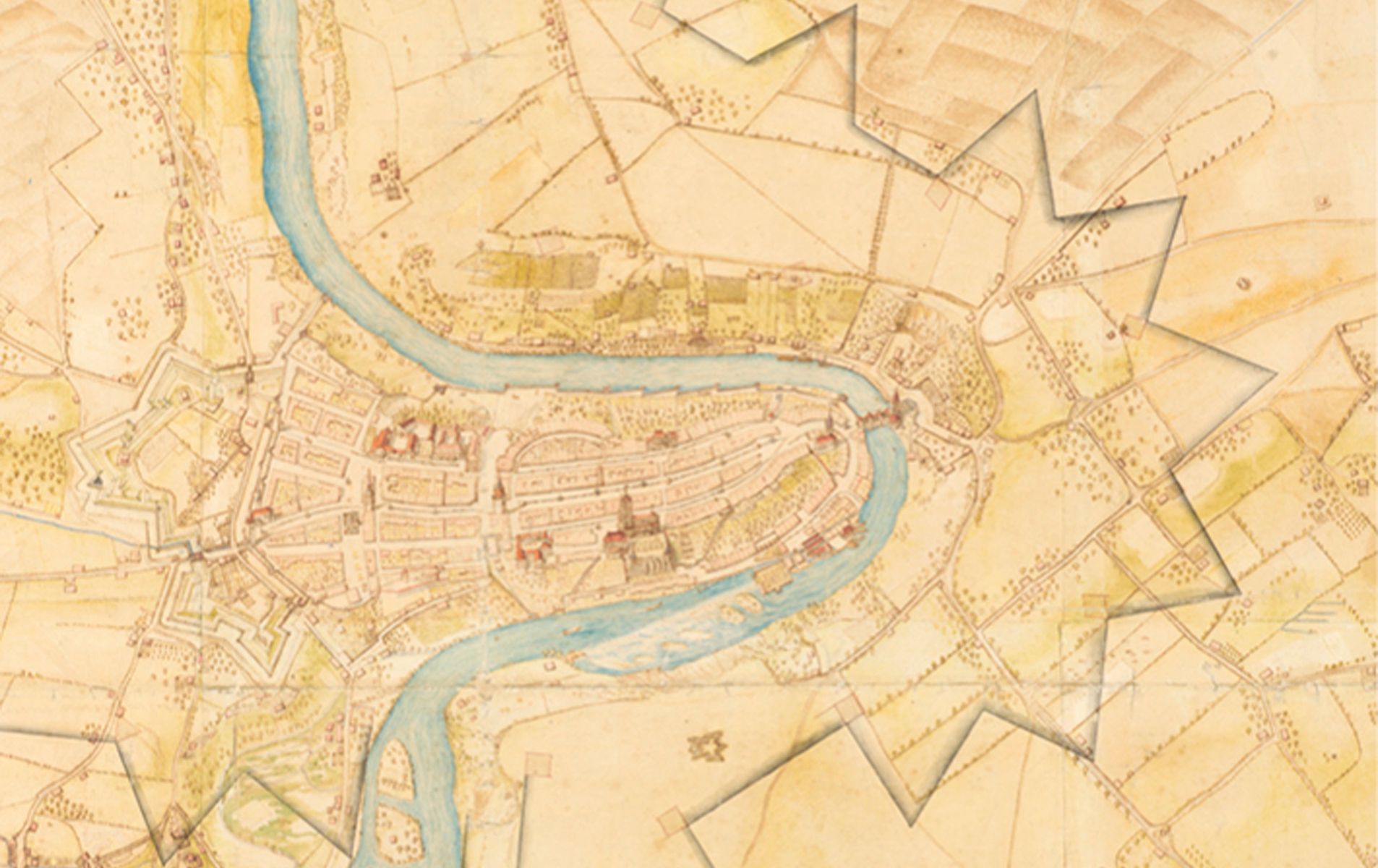 Johann Anton Herbort, « Plan de Berne avec projet de fortification », 1730, carte à l'échelle de 1:3900, 163 x 134 cm, Collection Schauenburg 39 [Détail]